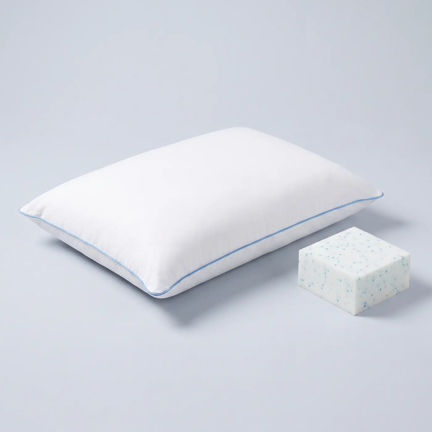 Elite Cooling Gel Memory Foam Water Pillow with blue corded edge